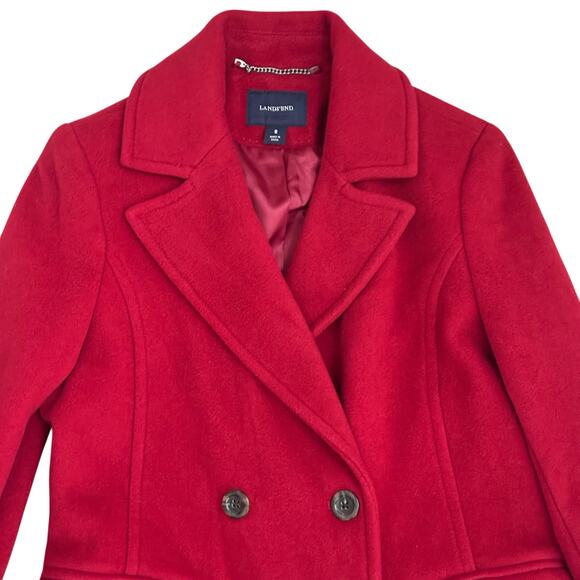 Lands’ End Red Wool Cashmere Overcoat Long Women 8 Double Breasted Winter Coat - Picture 2 of 11